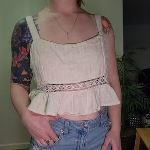 Roxy Cream Peplum Cotton Crop Top